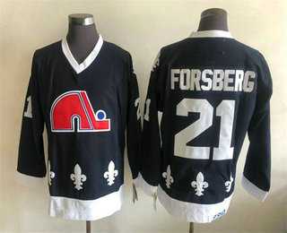 Mens Quebec Nordiques #21 Peter Forsberg White CCM Throwback Stitched NHL Jersey->->NHL Jersey